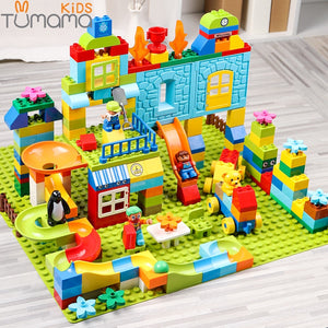 [variant_title] - Big Size Building Blocks 160-211pcs Amusement Park Marble Run Model Building Toys Kids Educational Compatible legoinglys duploed