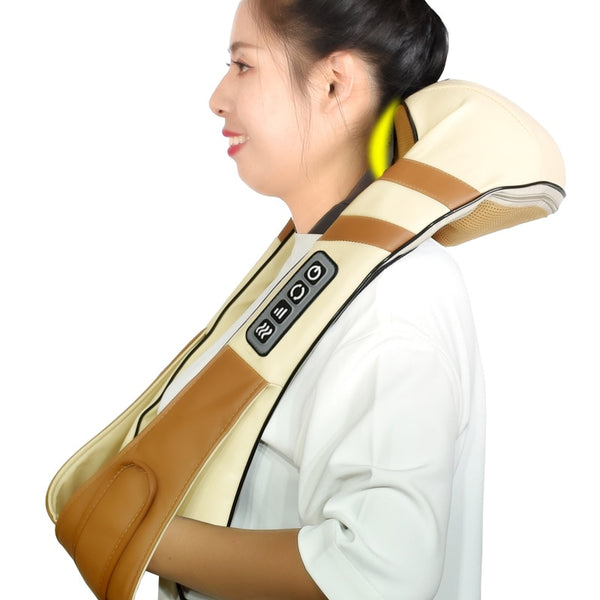 massager brown 4 - Electric Neck Roller Massager for Back Pain Shiatsu Infrared lamp Massage Pillow  Gua Sha Products Body Health Care Relaxation