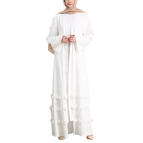 White / L - Elegant Adult Muslim Robe Dress Dubai Abaya Arab Turkish Singapore Appliques For Women Jilbab Islamic Dress Clothing Large Size