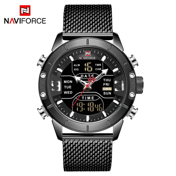 Black - NAVIFORCE Top Brand Luxury Watch Men Fashion Sports Quartz Watch Men Full Steel Waterproof LED Digital Watches Relogio Masculino