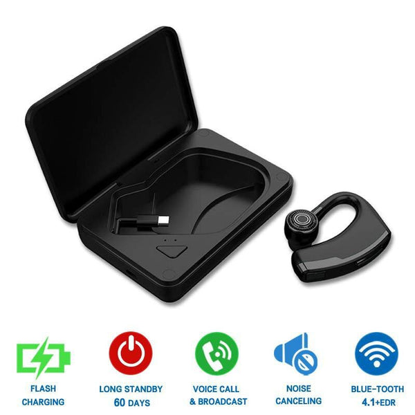 Black with Box - New V9 Handsfree Wireless Bluetooth Earphones Noise Control Business Wireless Bluetooth Headset with Mic for Driver Sport