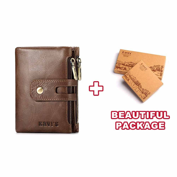 Coffee M BOX - KAVIS Free Engraving Name Genuine Leather Wallet Men PORTFOLIO Gift Male Cudan Portomonee Perse Coin Purse Pocket Money Bag