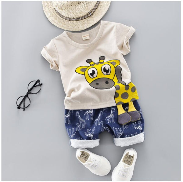 Rice / 12M - 2019 Summer New Baby Boy Girls Clothing Sets Infant Toddler Clothes Suits Giraffe T Shirt  Shorts Kids Children Clothes Suits