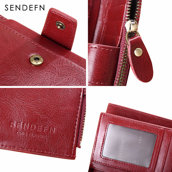[variant_title] - SENDEFN Women's Wallet Leather Small Luxury Brand Wallet Women Short Zipper Ladies Coin Purse Card Holder Femme Red/Blue 5191-69