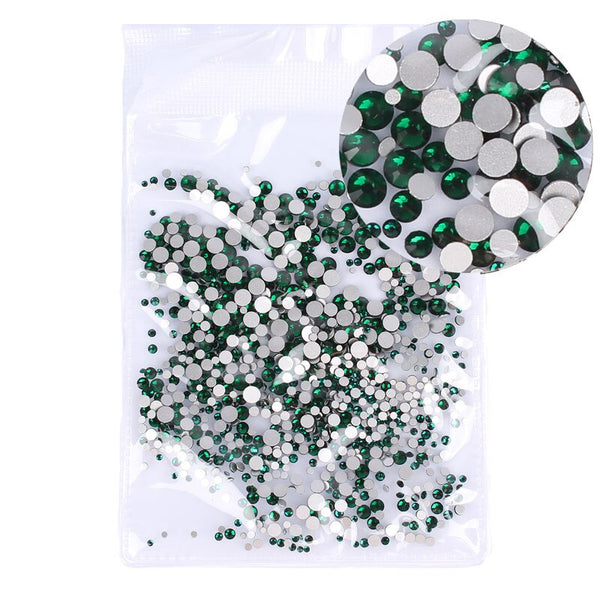 26 Dark green 1000 - Mix Sizes 1000PCS/Pack Crystal Clear AB Non Hotfix Flatback Rhinestones Nail Rhinestones For Nails 3D Nail Art Decoration Gems