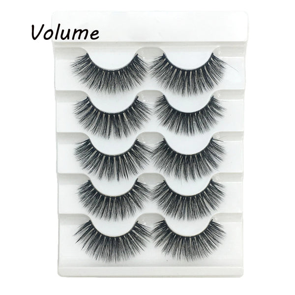 03 / 13mm - 5 Pairs 2 Styles 3D Faux Mink Hair Soft False Eyelashes Fluffy Wispy Thick Lashes Handmade Soft Eye Makeup Extension Tools