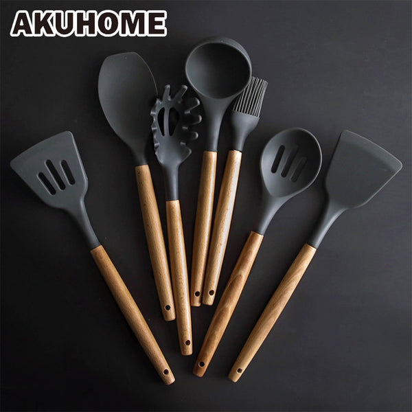 [variant_title] - 8 Pcs/Set Silicone Spatula Heat-resistant Soup Spoon Non-stick Special Cooking Shovel Kitchen Tools