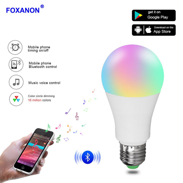[variant_title] - Foxanon Bluetooth 4.0 Led RGB Bulb Lights E27 15W LED Lamp Light RGBW RGBWW Magic Smart Lighting Lamp Dimmable APP Sound Control
