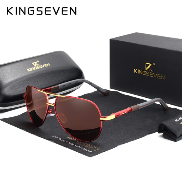Red Brown - KINGSEVEN Men Vintage Aluminum Polarized Sunglasses Classic Brand Sun glasses Coating Lens Driving Shades For Men/Wome