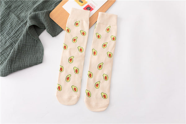 Women Socks Funny Cute Cartoon Fruits Banana Avocado Lemon Egg Cookie Donuts Food Happy Japanese Harajuku skateboard  Socks