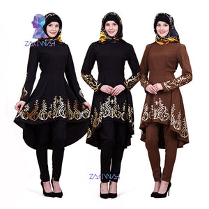 black black brown / L - ZK009lot Muslim hot stamping top gilded Printing Women's clothing Middle East Solid color Ramadan Islamic Abaya 3pieces/lot
