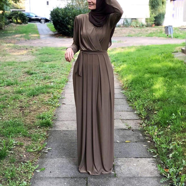 khaki / L - 2019 Women Muslim Abaya Turkey Middle East Muslim Dress Musical Robe Ramadan Abaya Patchwotk Elegant Club Party Islamic Clothing