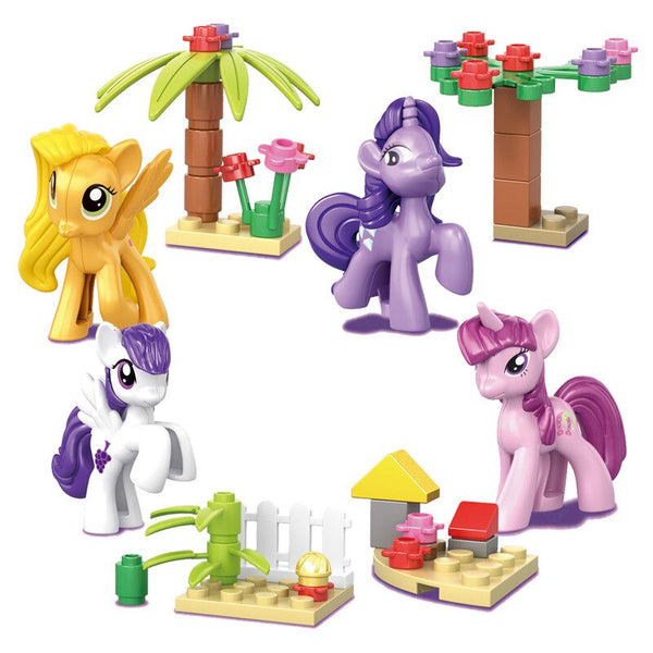 [variant_title] - My Rainbow Horse Friendship Magic Building Blocks Compatible legoING Little PonI Rainbow Dash Pinkie Pie Figure Toys Kids        (Random 4 Pcs)