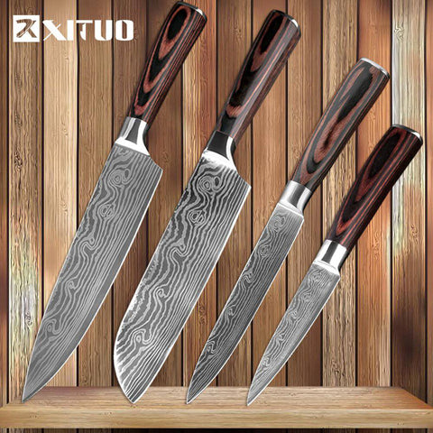 [variant_title] - XITUO Kitchen Knives Damascus Veins Stainless Steel Knives Color Wood Handle Paring Utility Santoku Slicing Chef Cooking Knife