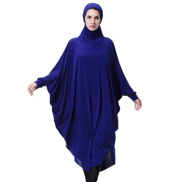 blue / Length-115 cm - Muslim Lady Thobe With Hijab Abaya Dress Face Cover Jilbab Prayer Clothing Ramadan for Women Long Sleeve Middle East Robe Islam