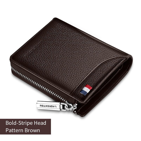 330J005L5B1 - LAORENTOU Men Wallet Genuine Leather Card Holder Man Luxury Short Wallet Purse Zipper Wallets Casual Standard Wallets for Women