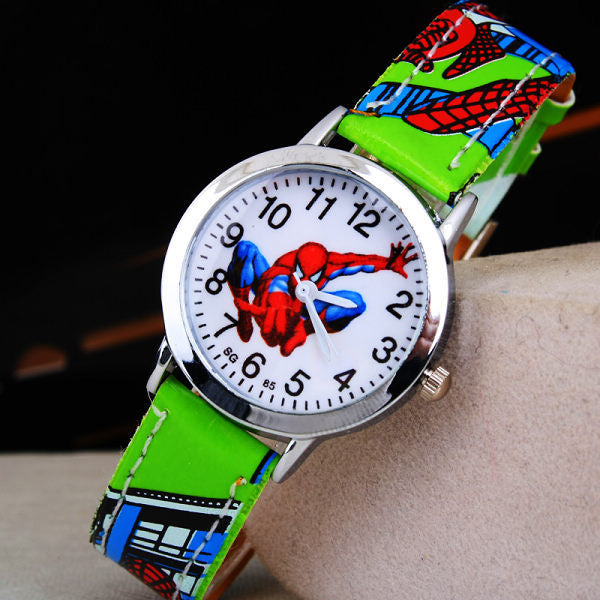 Green - Ruislee Hot Sale SpiderMan Watch Cute Cartoon Watch Kids Watches Rubber Quartz Watch Gift Children Hour reloj montre relogio