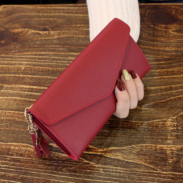 Red - 2019 Fashion Womens Wallets Simple Zipper Purses Black White Gray Red Long Section Clutch Wallet Soft PU Leather Money Bag