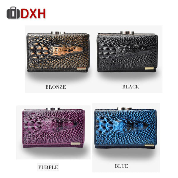 [variant_title] - 2019 New Women's Wallets Short Female Crocodile Pattern Embossed Designer Leather Purse Hasp Buckle 3 Fold Multi-Card Wallet DXH