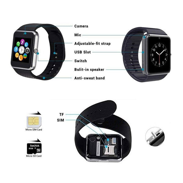 [variant_title] - Wireless Smart Watch Men GT08 With Touch Screen Big Battery Support TF Sim Card Camera For IOS iPhone Android Phone Watch Women