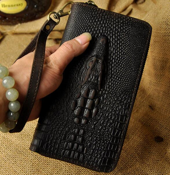 Dark Brown - Cattle Male Genuine leather Fashion Card Holder Checkbook Zipper Around Organizer Wallet Purse Design Clutch Handbag 1016