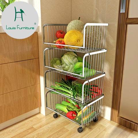 [variant_title] - Louis Fashion Cart 304 Stainless Steel Kitchen Vegetable Fruit Basket Rack Floor Multi Layer Fruits and Vegetables