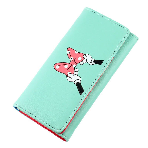 lightgreen - BOTUSI Mickey Bow Lady Purses Handbags Brand Design Women Wallets PU Leather Money Coin Purse Cards ID Holder Cartoon Printing