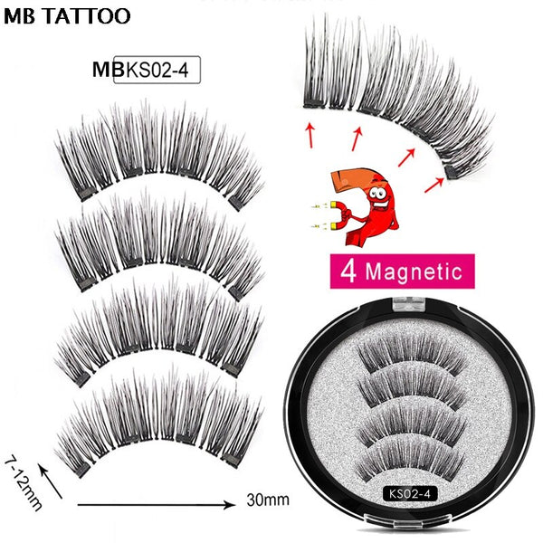 MBKS02-4 - 2019 New 2 Pair 4 Magnetic False Eyelashes natural with 3D/6D magnets handmade magnetic lashes natural Mink eyelashe magnet lash