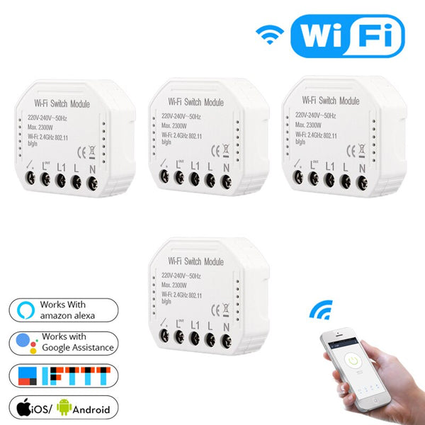 4 PCs - Wifi Smart Light Switch Diy Breaker Module Smart Life/Tuya APP Remote Control,Works with Alexa Echo Google Home 1/2 Way
