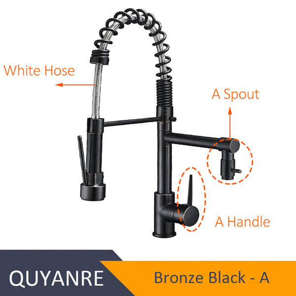ORB JIAN BAI - Blackend Spring Kitchen Faucet Pull out Side Sprayer Dual Spout Single Handle Mixer Tap Sink Faucet 360 Rotation Kitchen Faucets