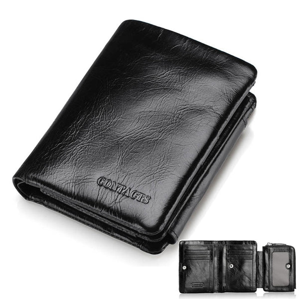 black trifold - CONTACT'S 2018 New Classical Genuine Leather Wallets Vintage Style Men Wallet Fashion Brand Purse Card Holder Long Clutch Wallet