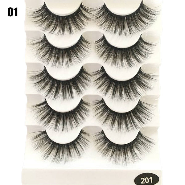 96-1 / 13mm - 5 Pairs 2 Styles 3D Faux Mink Hair Soft False Eyelashes Fluffy Wispy Thick Lashes Handmade Soft Eye Makeup Extension Tools