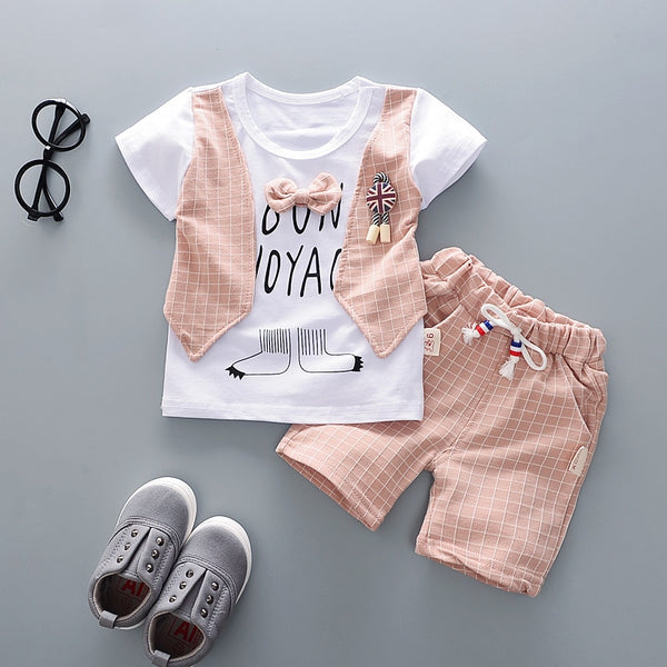 AX 2jiao2 PINK / 12M - Summer Children Boys Girls Cotton Clothes Kids Bowknot T-Shirt Shorts 2pcs/Sets Toddler Fashion Clothing Sets Baby Tracksuits