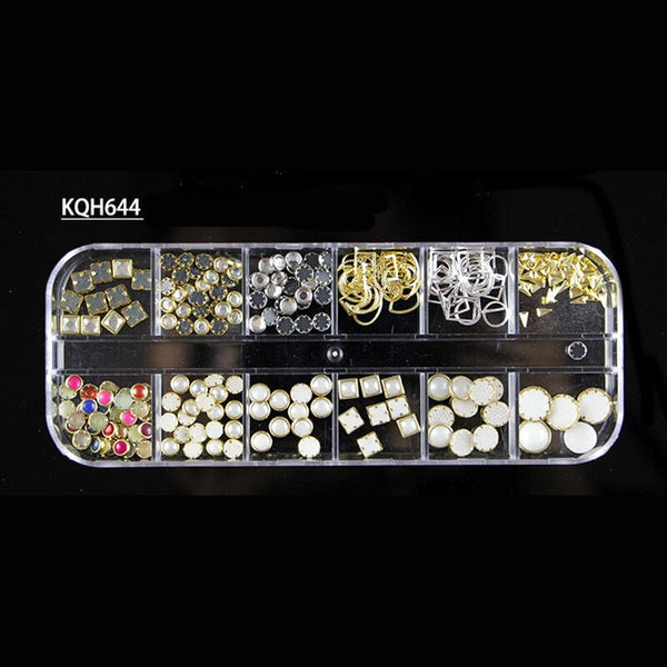 KQH644 - New Multi-size Nail Rhinestones 3D Crystal AB Clear Nail Stones Gems Pearl DIY Nail Art Decorations Gold Silver Rivet Rhinestone