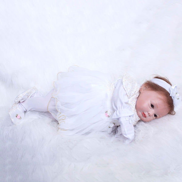 [variant_title] - 22 inch Newborn Dolls Lifelike Bebe 55cm Reborn Dolls White Dress Princess Silicone Baby Realistic Doll Kids Playmates (White)