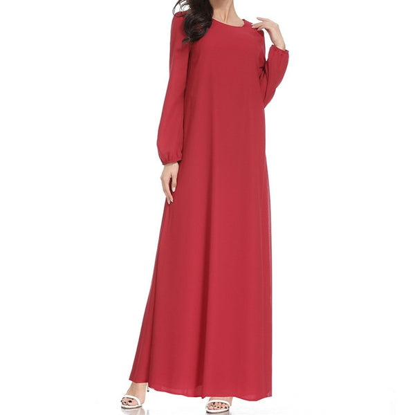 Red / L - Women Islamic Muslim Abaya Maxi Dress Long Sleeve Muslim Maxi Dress Trumpet Sleeve Abaya Long Robe Gowns Tunic Belt  Z416