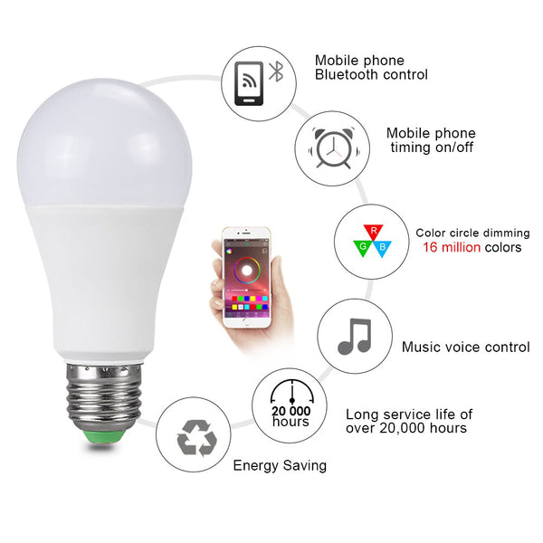 [variant_title] - Smart RGBW Bluetooth 4.0 LED Light E27/B22 15/20W Multiple Colors LED Bulb APP Smart Voice Music Control Lighting Lamp for Home