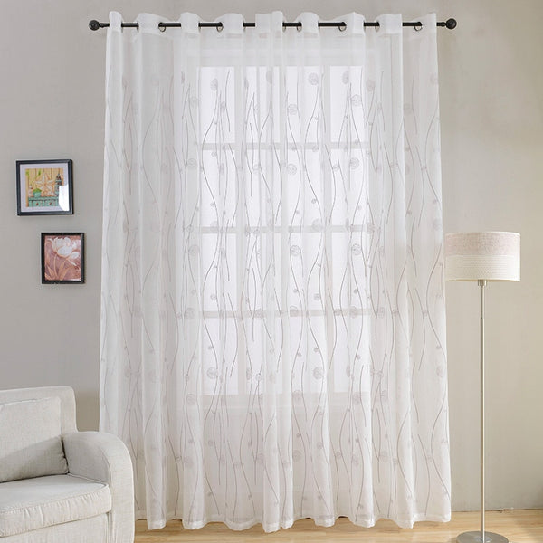 [variant_title] - New Embroidered White Sheer Curtains for Living Room Bedroom Abstract Pattern Window Tulle Kitchen Small Window Curtains Drapes