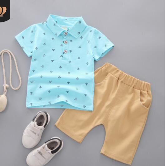 Sky blue / 12M - Hot Small or Toddler Baby Clothing Sets  Short Sleeve Anchor Printing T-shirt+ Shorts Little Gentlemen Fashion 2pcs Sets Retail