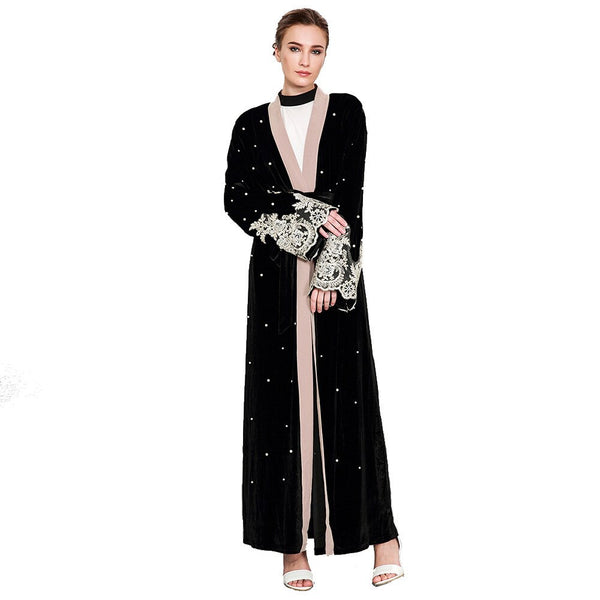 [variant_title] - Muslim Abaya Dubai Long Sleeve Open Abayas for Women Islamic Dress Islam Clothing Turkisha 2018 Velvet Black Pakistan Plus Size