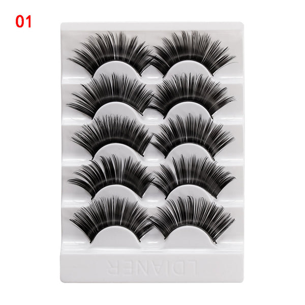 51-1 / 13mm - 5 Pairs 2 Styles 3D Faux Mink Hair Soft False Eyelashes Fluffy Wispy Thick Lashes Handmade Soft Eye Makeup Extension Tools