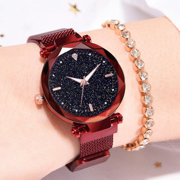 Red - Luxury Women Watches 2019 Ladies Watch Starry Sky Magnetic Waterproof Female Wristwatch Luminous relogio feminino reloj mujer