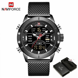 Black -Box - NAVIFORCE Top Brand Luxury Watch Men Fashion Sports Quartz Watch Men Full Steel Waterproof LED Digital Watches Relogio Masculino