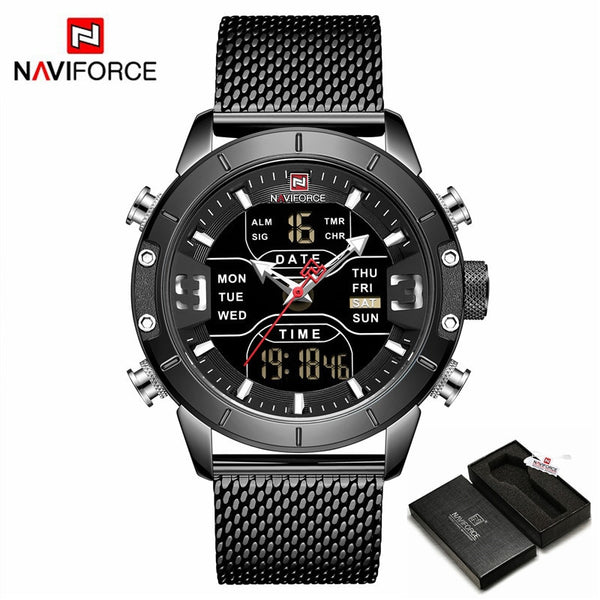 Black -Box - NAVIFORCE Top Brand Luxury Watch Men Fashion Sports Quartz Watch Men Full Steel Waterproof LED Digital Watches Relogio Masculino