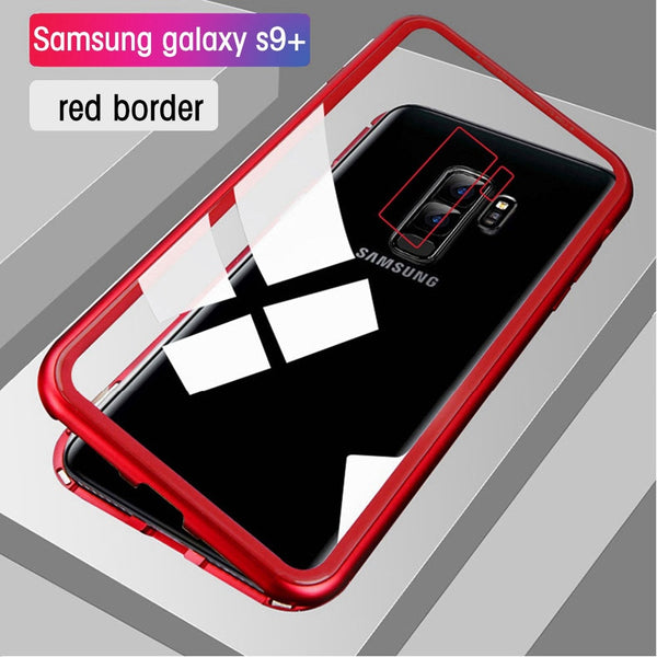 Transparent Red / For Samsung Note 8 - Eqvvol Magnetic Adsorption Metal Case For Samsung Galaxy S9 S8 Plus S7 Edge Tempered Glass Back Magnet Cover For Note 8 9 Cases