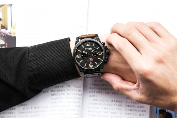 [variant_title] - CURREN Mens Watches Top Luxury Brand Waterproof Sport Wrist Watch Chronograph Quartz Military Genuine Leather Relogio Masculino