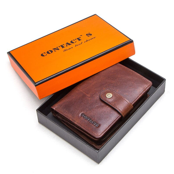 brown A box - CONTACT'S genuine leather RFID men's wallet short coin purse small hasp walet partmon male short wallets men high quality cuzdan