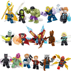 without package-200003886 - 16pcs Avengers Infinity War Figure Set Legoingly Super Hero Iron Thor Thanos Peter Hulk Black Panther Building Blocks Model Toys