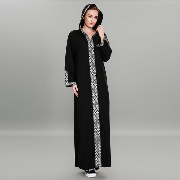 [variant_title] - Fashion Women Muslim Dress Plus Size 7XL Black Patchwork Hooded Abaya Dress Sexy Split Turkish Abaya Dubai Hijab Dress