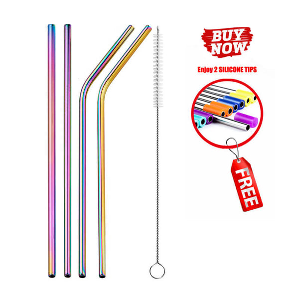 Rainbow 4pcs - 2/4/8Pcs Colorful Reusable Drinking Straw High Quality 304 Stainless Steel Metal Straw with Cleaner Brush For Mugs 20/30oz